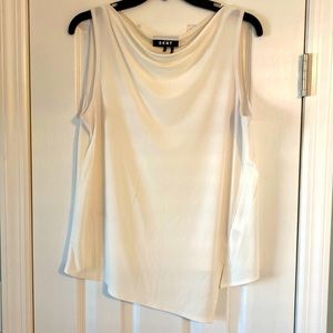 DKNY SLEEVELESS BLOUSE-Cascade neckline w/asymmetrical hemline in Ivory Size Med